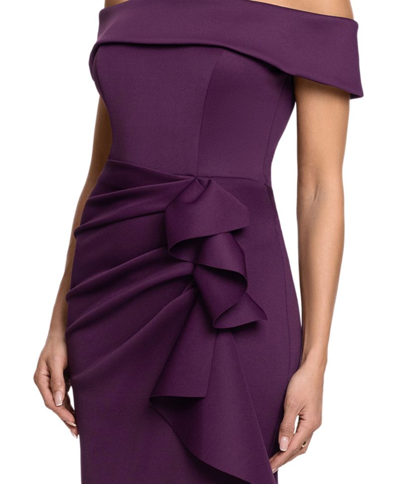 Women's Off-the-Shoulder Scuba Side-Ruffle Gown