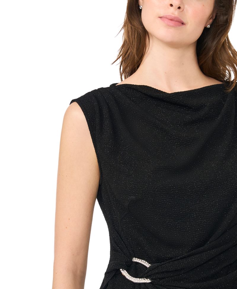 Petite Asymmetrical Dressy Boat-Neck Blouse
