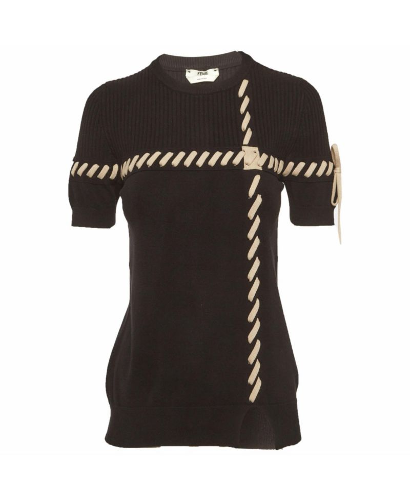 Women's Rib Knit Lace-Up Short Sleeve Top