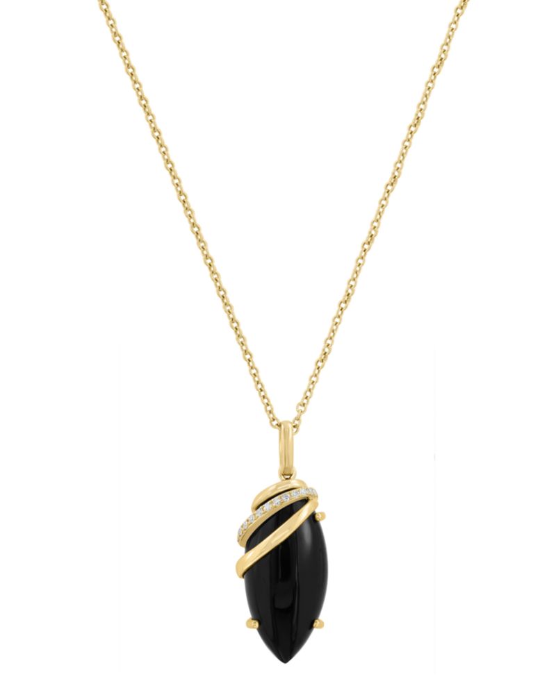 Onyx (20x9mm) & Diamond (1/20 ct. t.w.) Pendant Necklace in 14k Yellow Gold