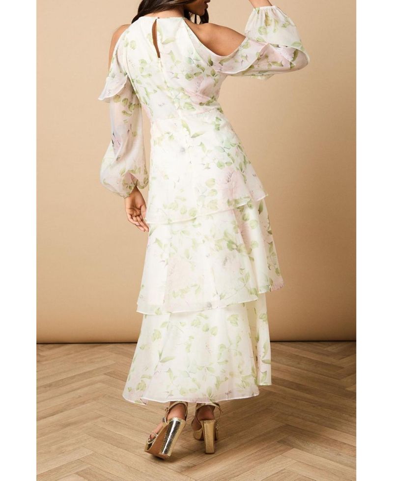Women's Organza Cold Shoulder Midi Dress