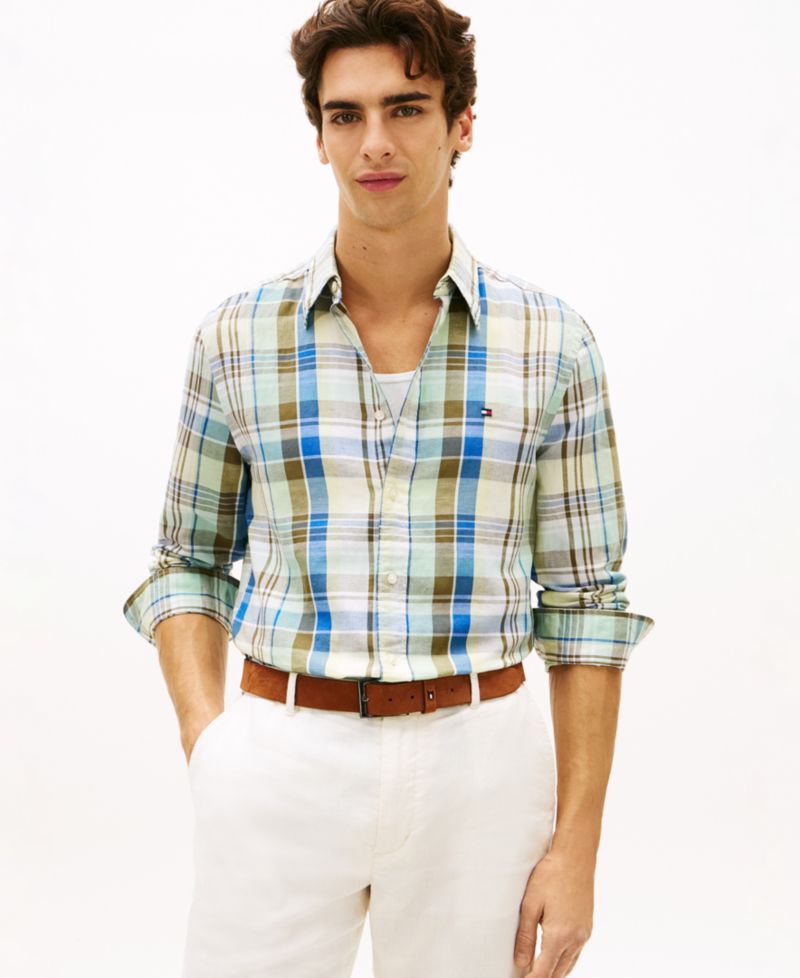 Men's Linen-Blend Madras Check Regular-Fit Shirt