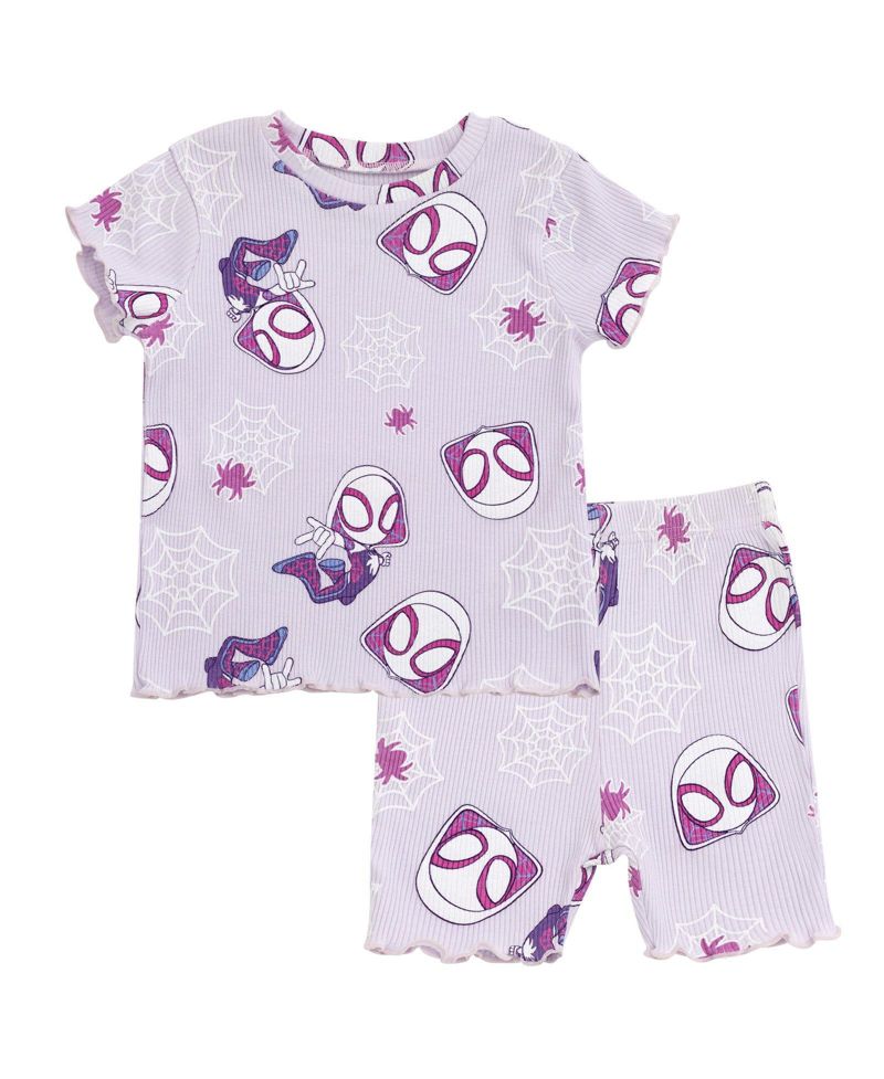 Baby Girls' Ghost-Spider Lettuce-Edge Ribbed-Knit T-Shirt and Shorts, 2-Piece Set