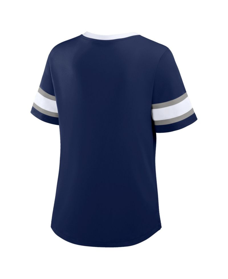 Women's Navy Dallas Cowboys Plus Size Red Zone Athena Lace-Up V-Notch Neck T-Shirt