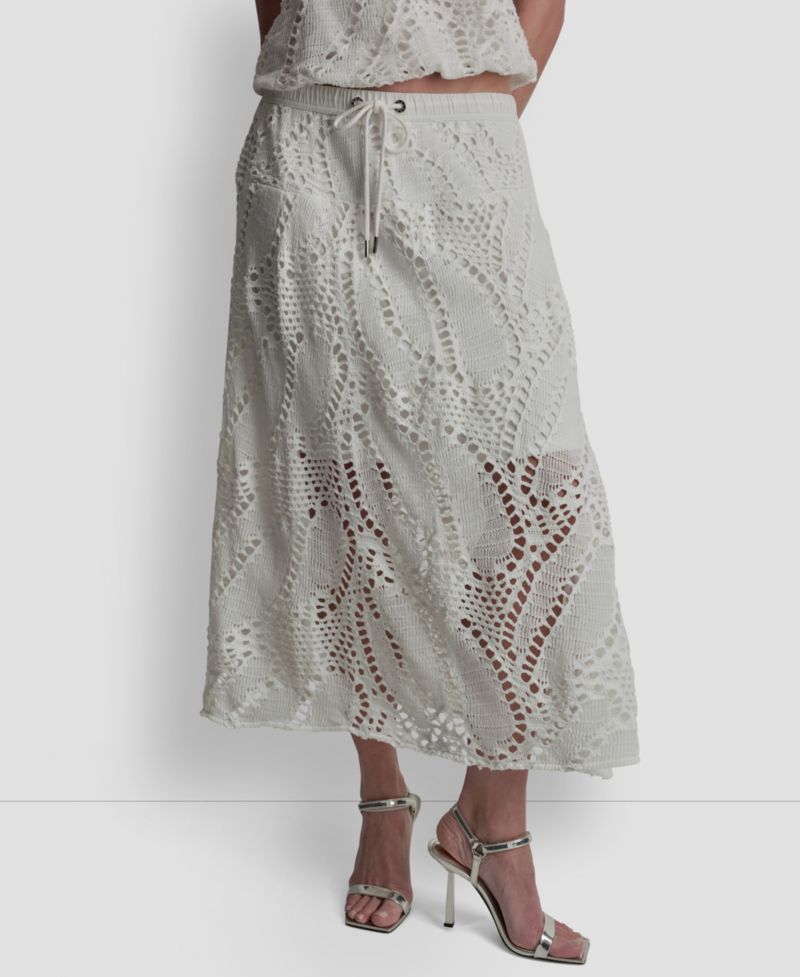 Women's Crochet Leaf Pull-On Midi Skirt