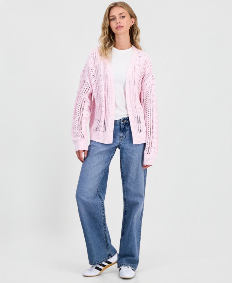 Juniors' Pointelle Open-Front Cardigan