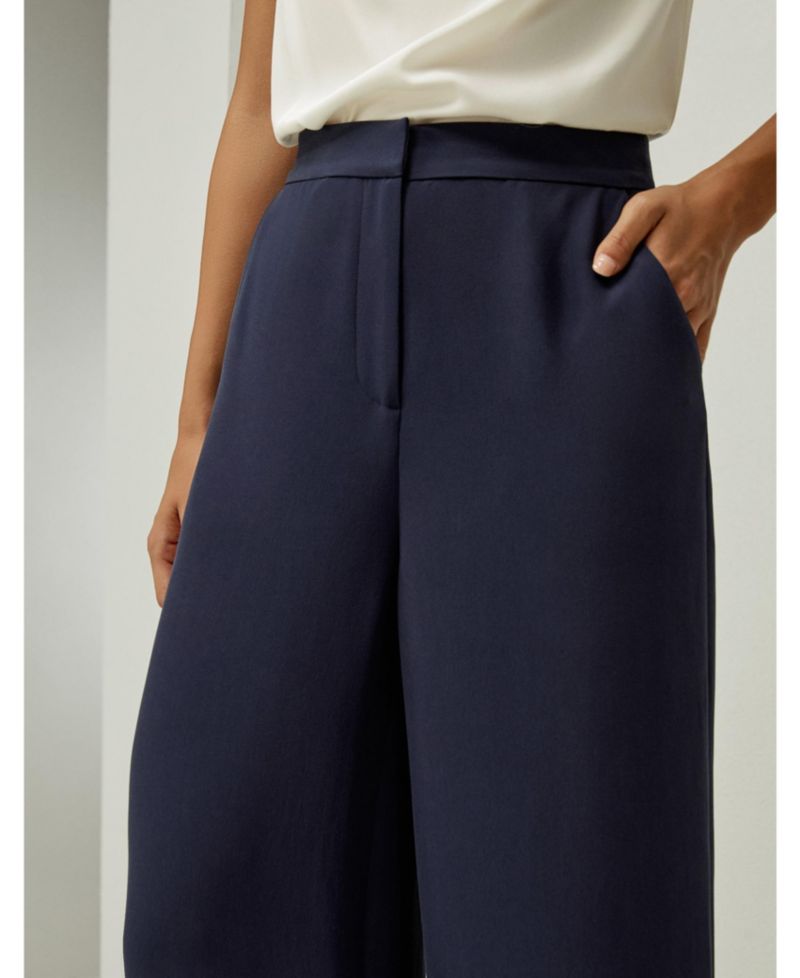 Women's Mid Rise Wide Leg Tailored Silk Pants