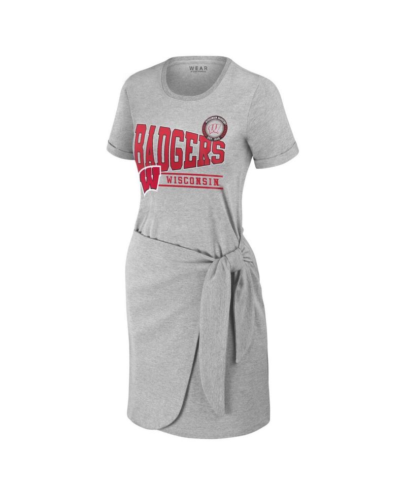 Women's Heather Gray Wisconsin Badgers Knotted T-Shirt Dress
