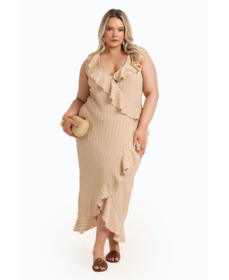 Women's Ruffle Wrap Sleeveless Midi Dress