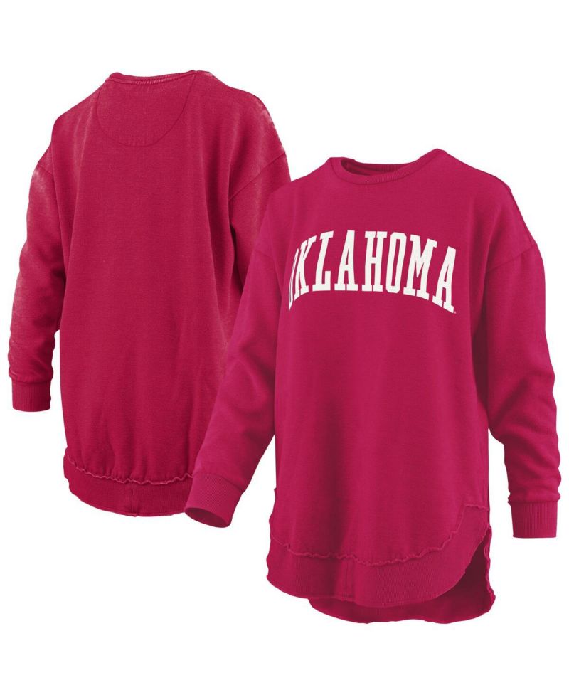 Women's Crimson Oklahoma Sooners M&eacute;lange Poncho Vintage Fleece Long Sleeve Pullover Sweatshirt