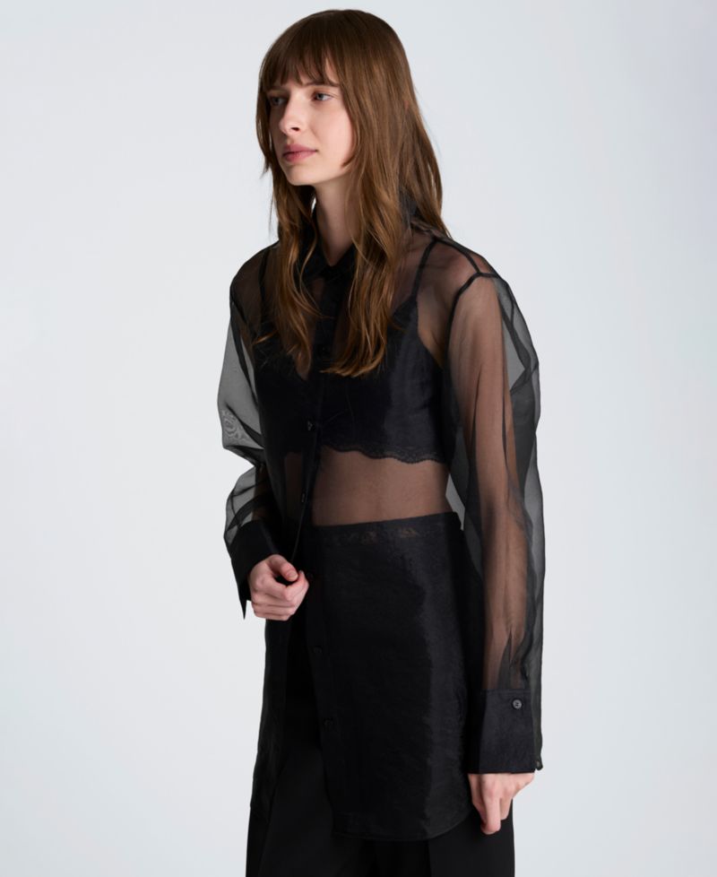 Women's Oversized Sheer Collared Tunic Shirt