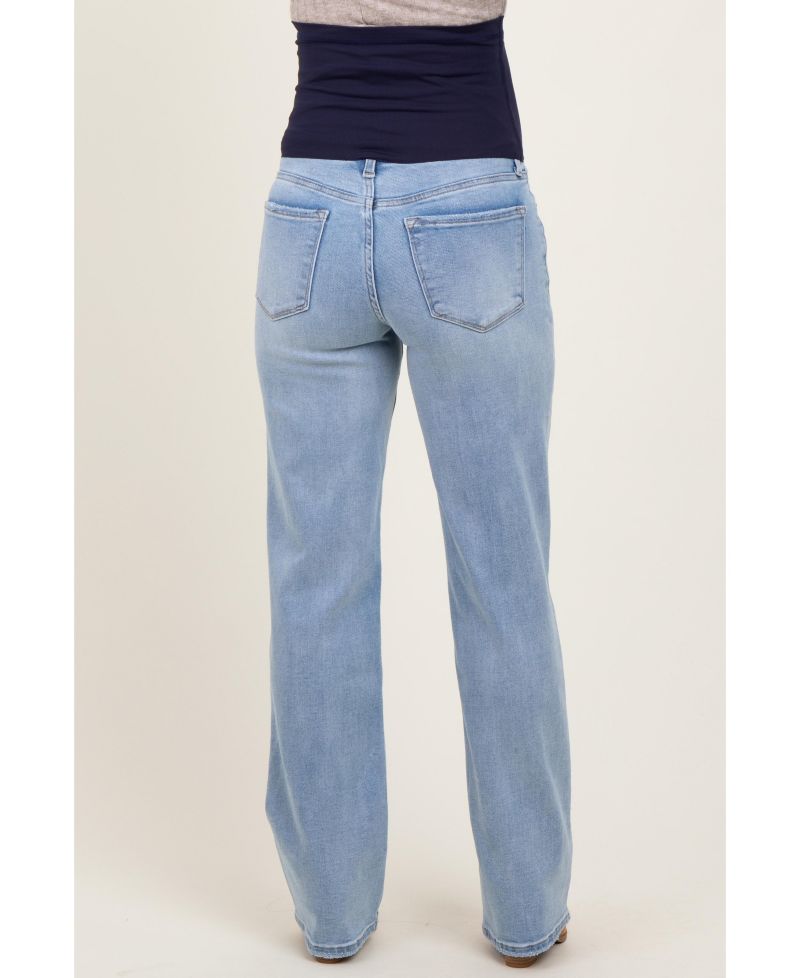 Women's Light Blue Washed Relaxed Straight Leg Jeans