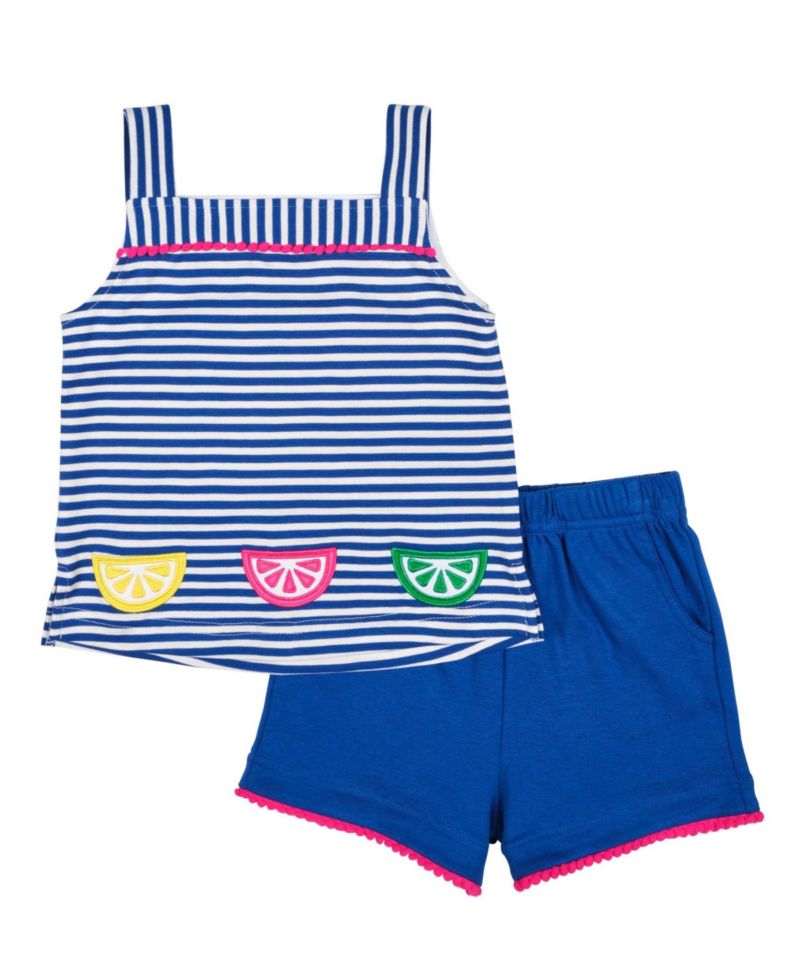 Big Girls Stripe Knit Short Set With Fruit Slices