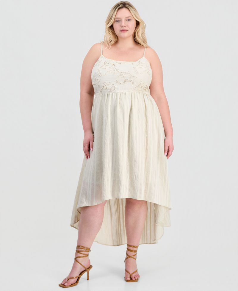 Trendy Plus Size Lace-Trim Striped Midi Dress