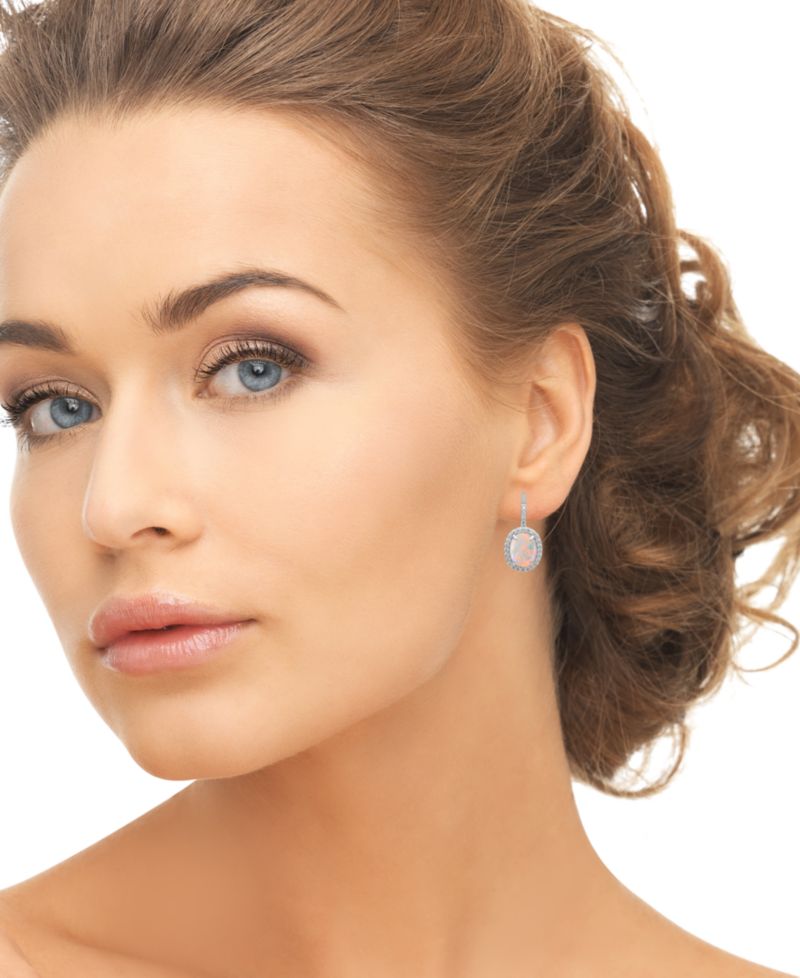 Lab Grown Opal (3 ct. t.w.) & Lab Grown White Sapphire (0.56 ct. t.w.) Earrings in Sterling Silver