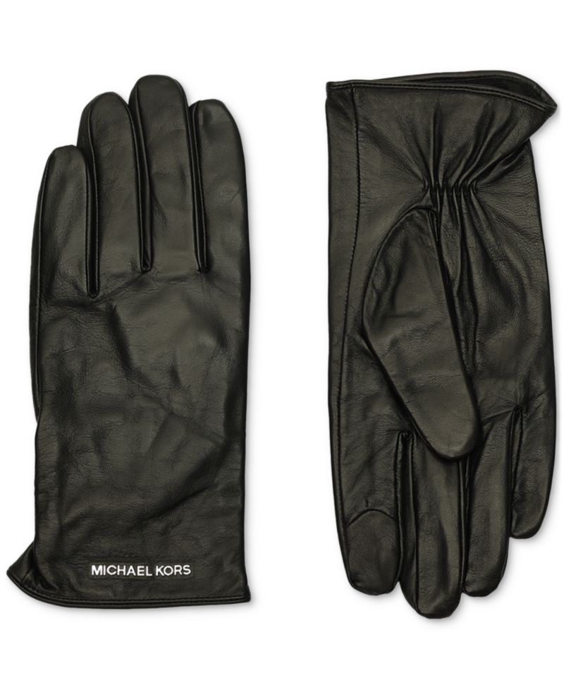 Women's Logo Detail Leather Tech Gloves