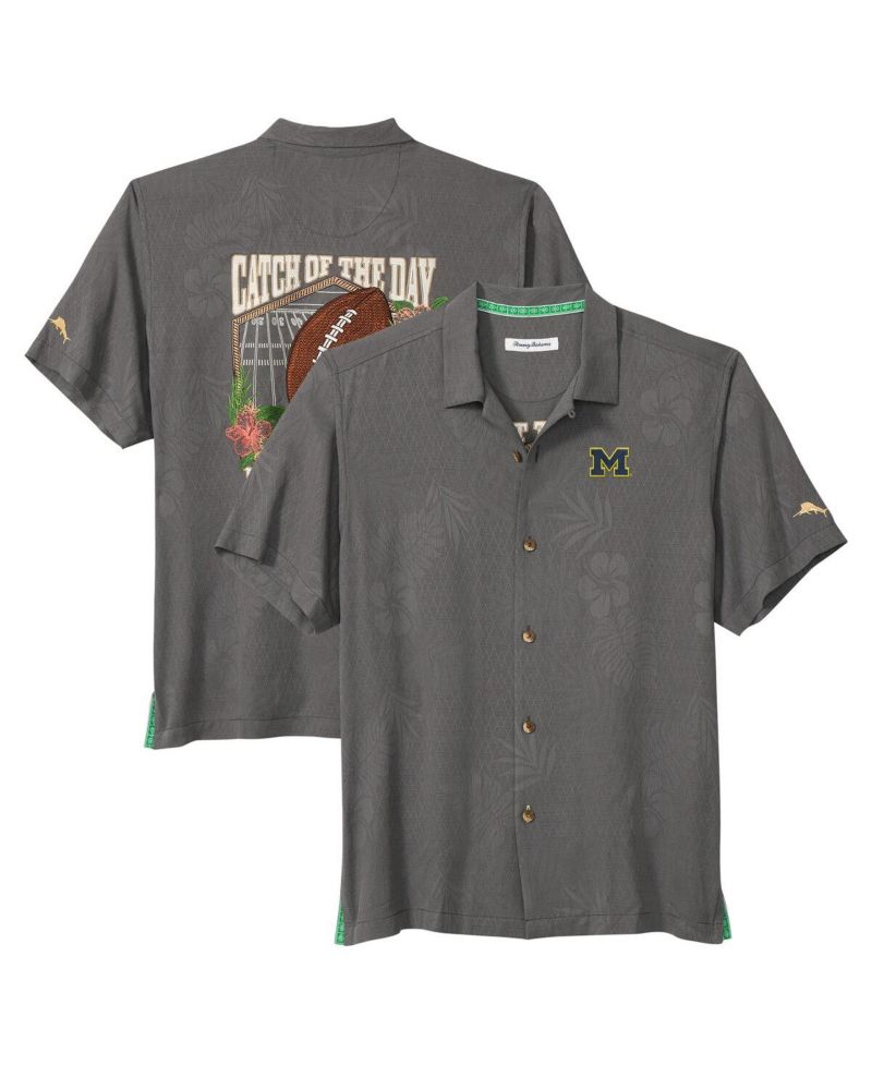 Men's Gray Michigan Wolverines Catch of the Day Camp IslandZone Button-Up T-Shirt