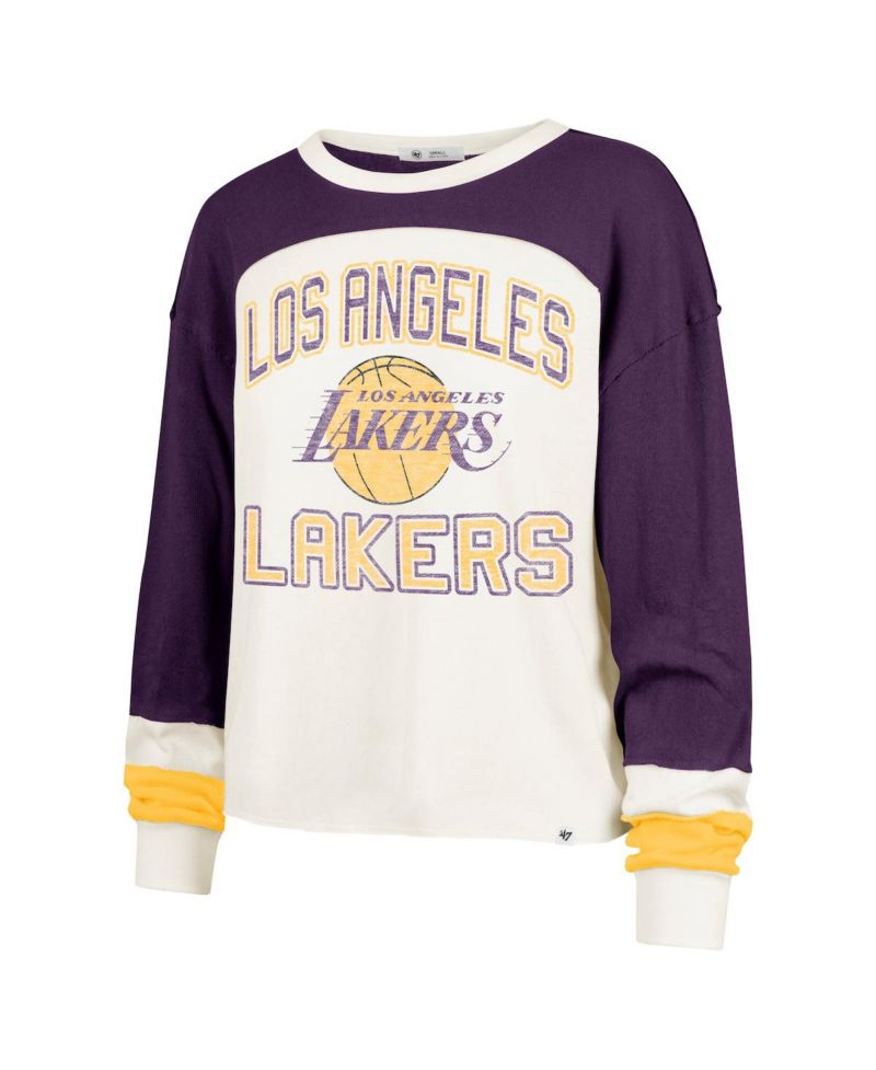 Women's Cream Los Angeles Lakers Curve Raglan Long Sleeve T-Shirt