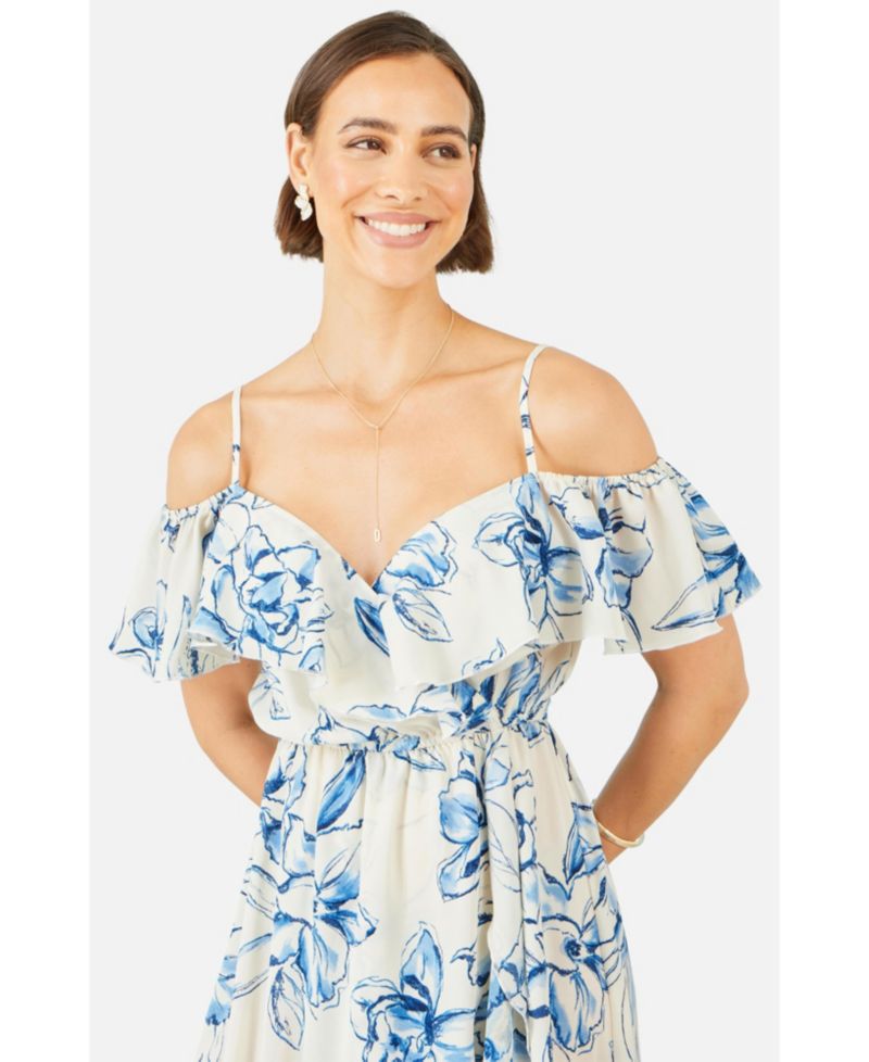 Women's Floral Print Bardot Midi Dress