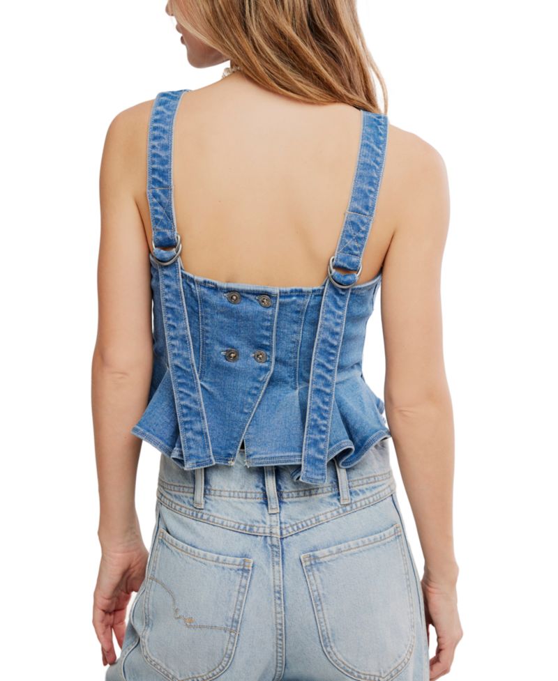 Women's Sunfaded Boat Neck Denim Cotton Top