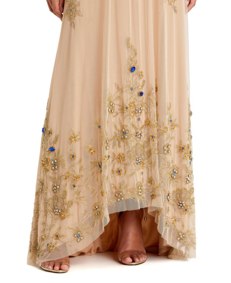 Women's High Neck Floral Embellished Trapeze Gown