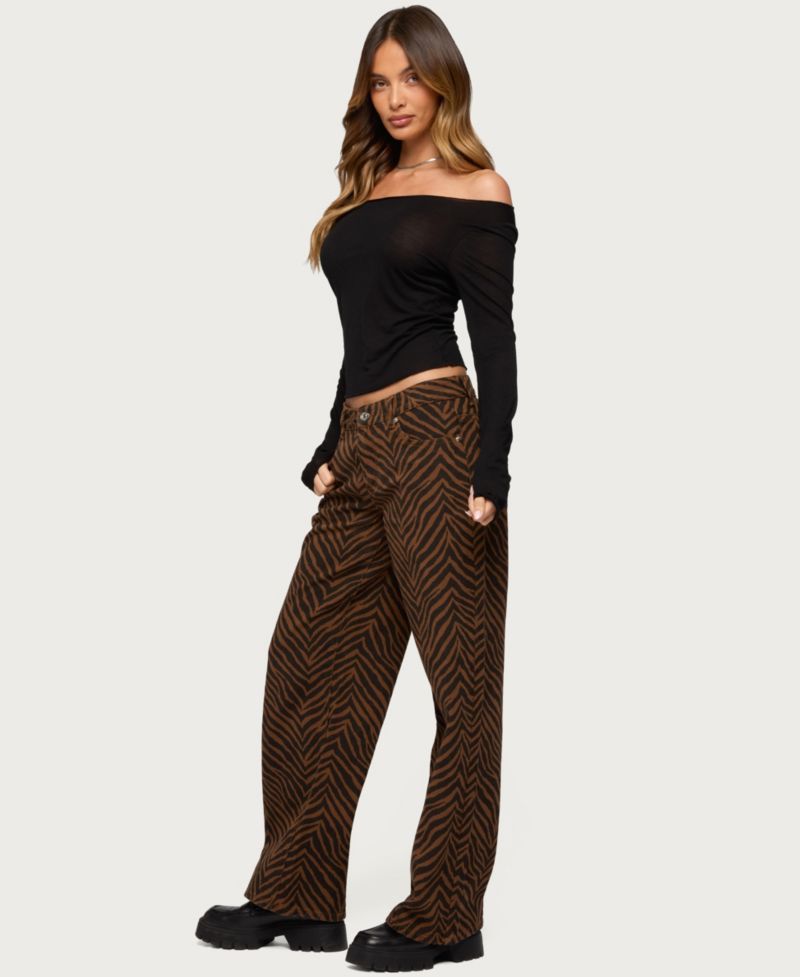 Women's Zebra Print Low Rise Baggy Jeans