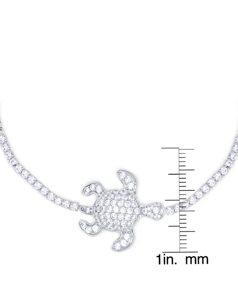 Cubic Zirconia Adjustable Turtle Bracelet in Silver Plate