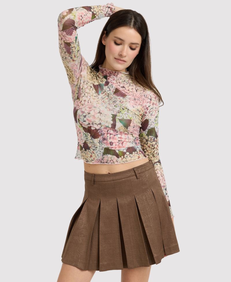 Women's Kelsey Mesh Floral Mock Neck Long-Sleeve Top