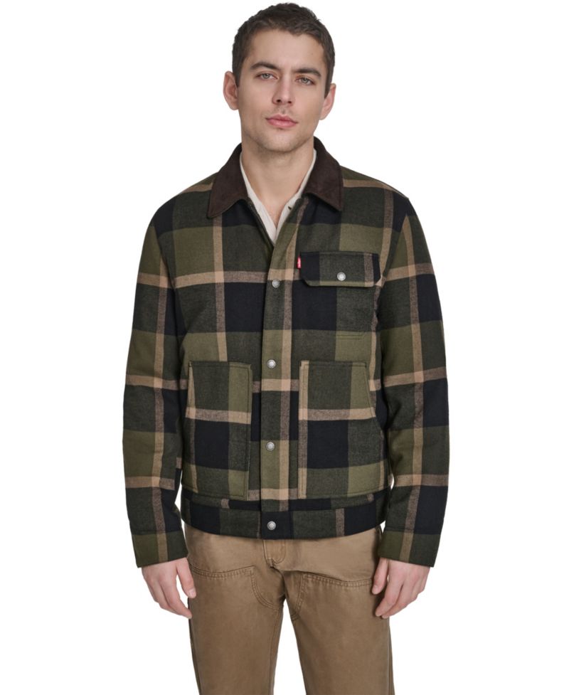 Men's Plaid Cord Details Shirt Jacket
