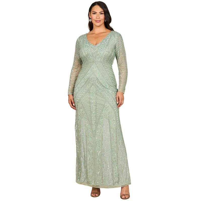 Women's Long Sleeve Geometric Beaded Gown