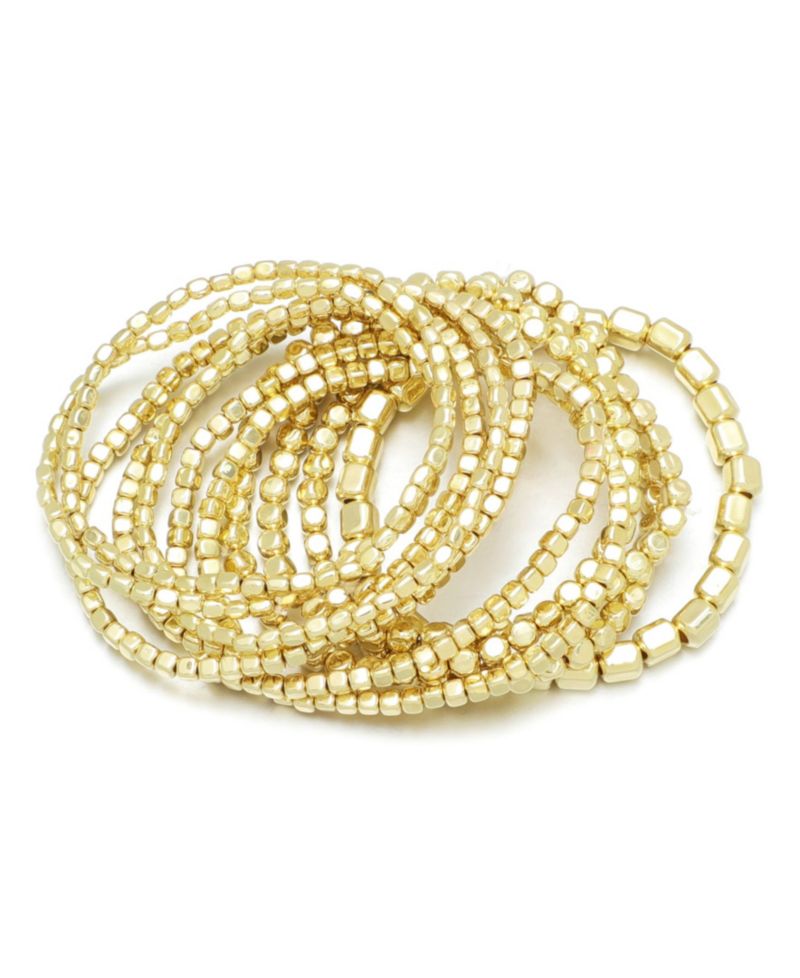 Set of 10 Golden Bead Stretch Bracelets