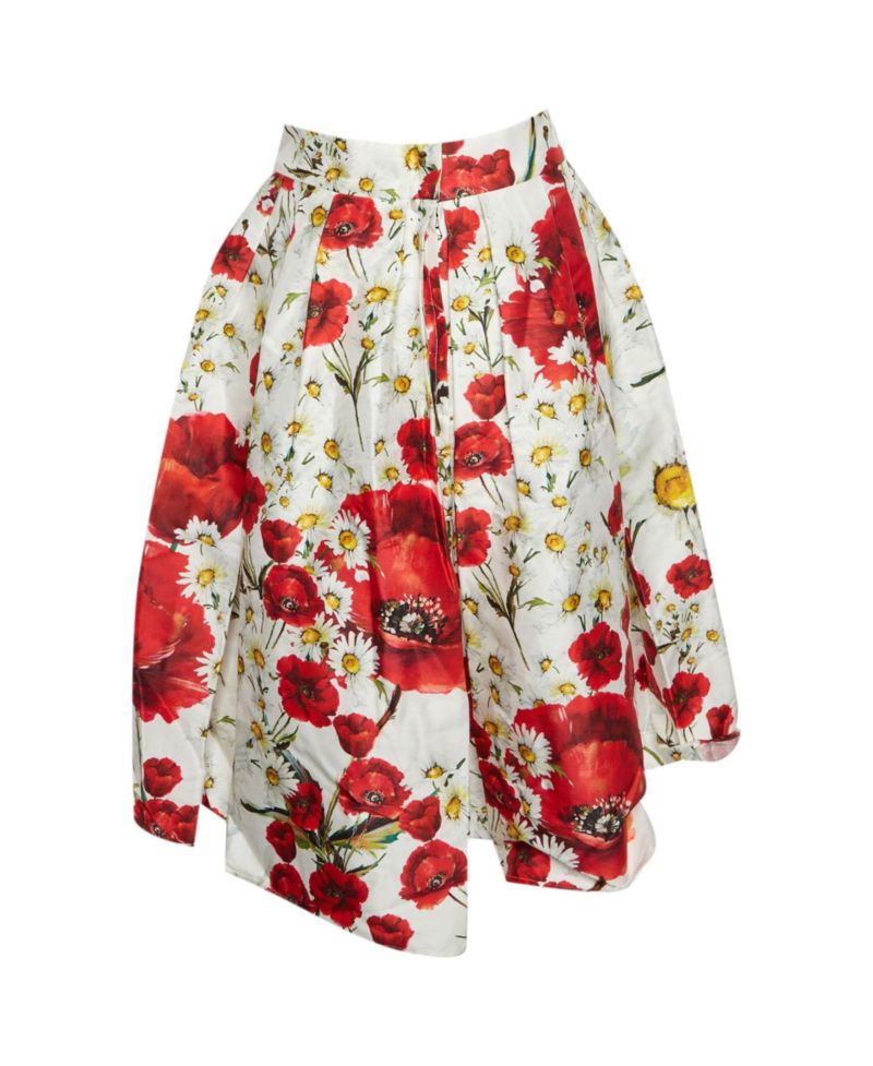 Women's Floral Printed Cotton And Silk Pleated Skirt