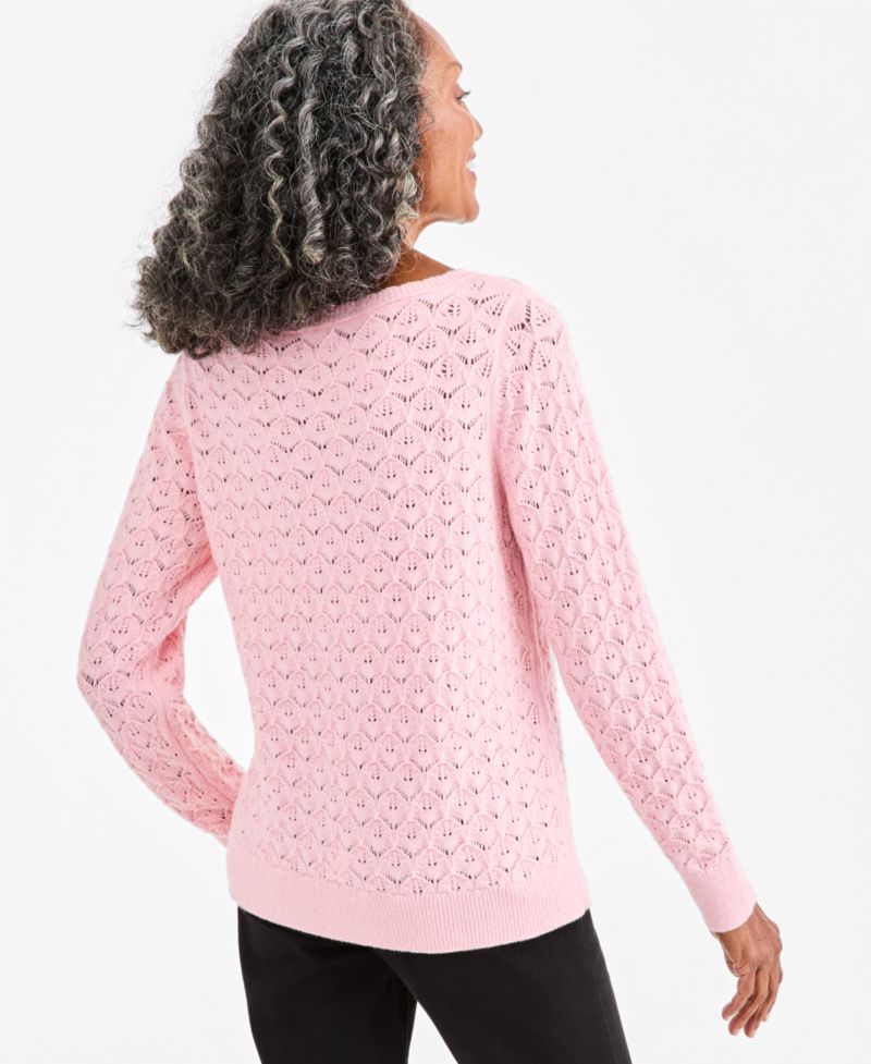 Petite Boat Neck Lightweight Pointelle-Knit Sweater