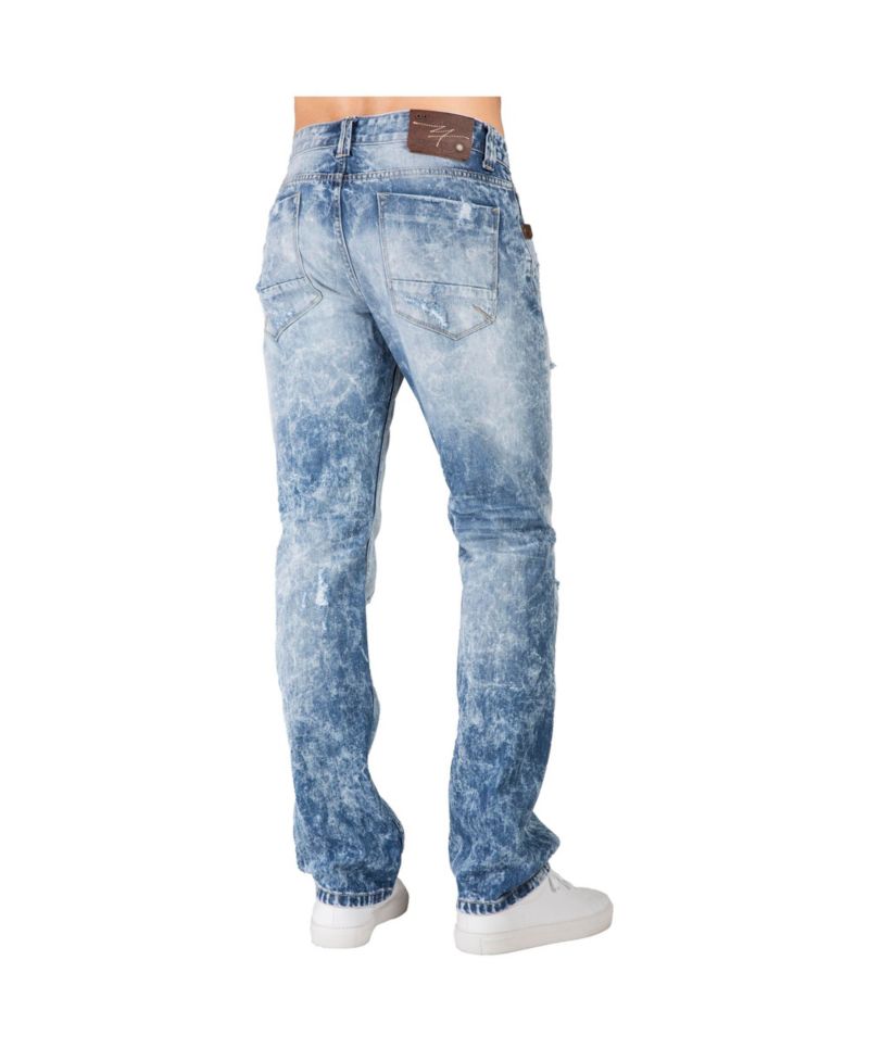 Men's Slim Straight Leg Destroyed Mended Premium Denim Jeans