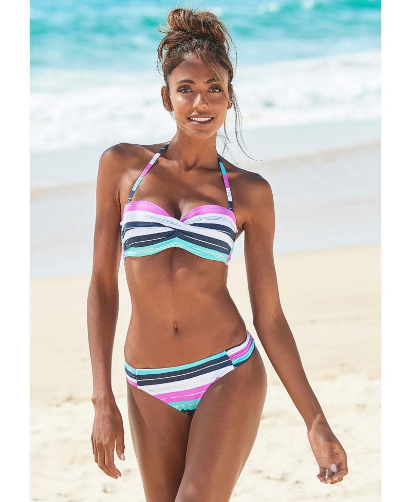 Women's Striped Classic Bikini Ruched Swim Bottom
