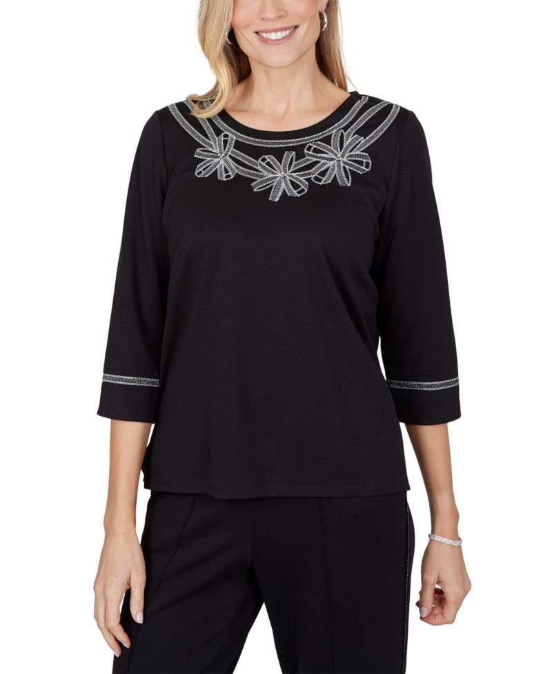 Petite 3/4-Sleeve Crew Neck Side-Slit Top