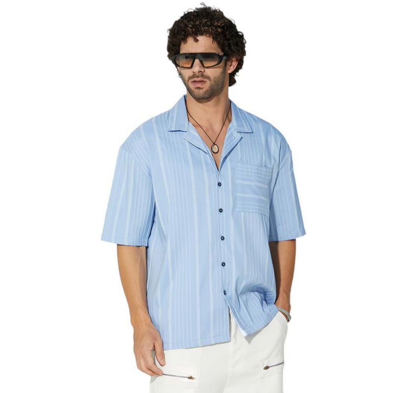 Men's Powder Blue Unbalanced-Ridge Oversized Shirt