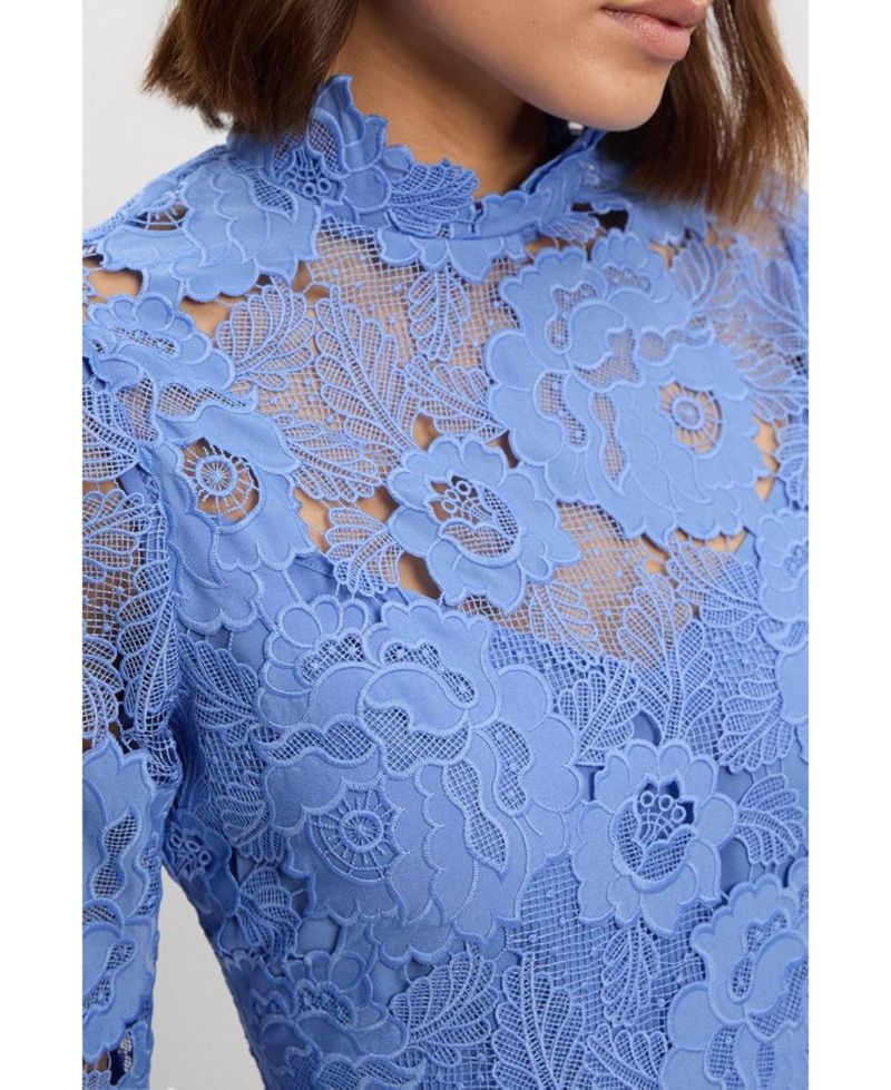 Women's Guipure Lace High Neck Woven Mini Dress