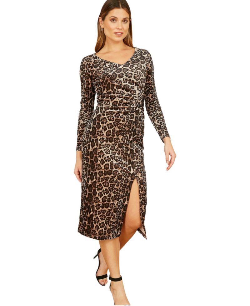 Women's Velvet Long Sleeve Fitted Midi Dress