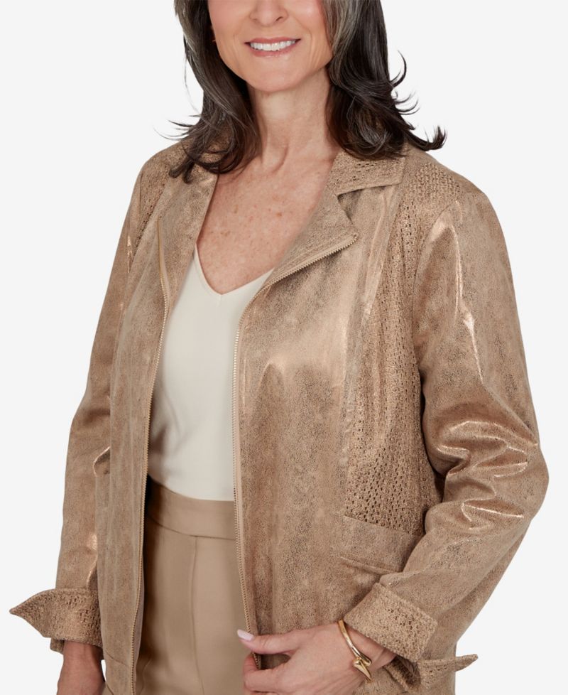 Petite 3/4-Sleeve Collared Zip-Front Jacket