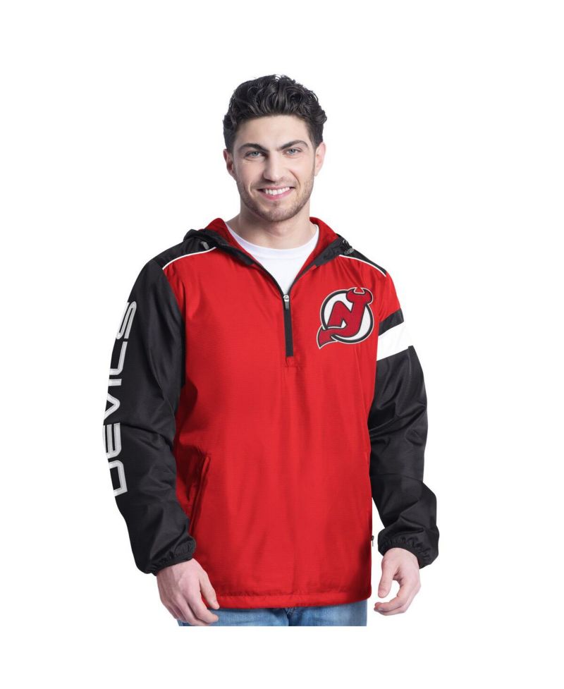 Men's Red/Black New Jersey Devils Lateral Half-Zip Hoodie Jacket