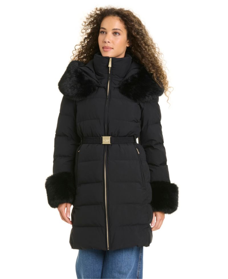 Women's Faux-Fur Arm Cuff Hooded Puffer Coat