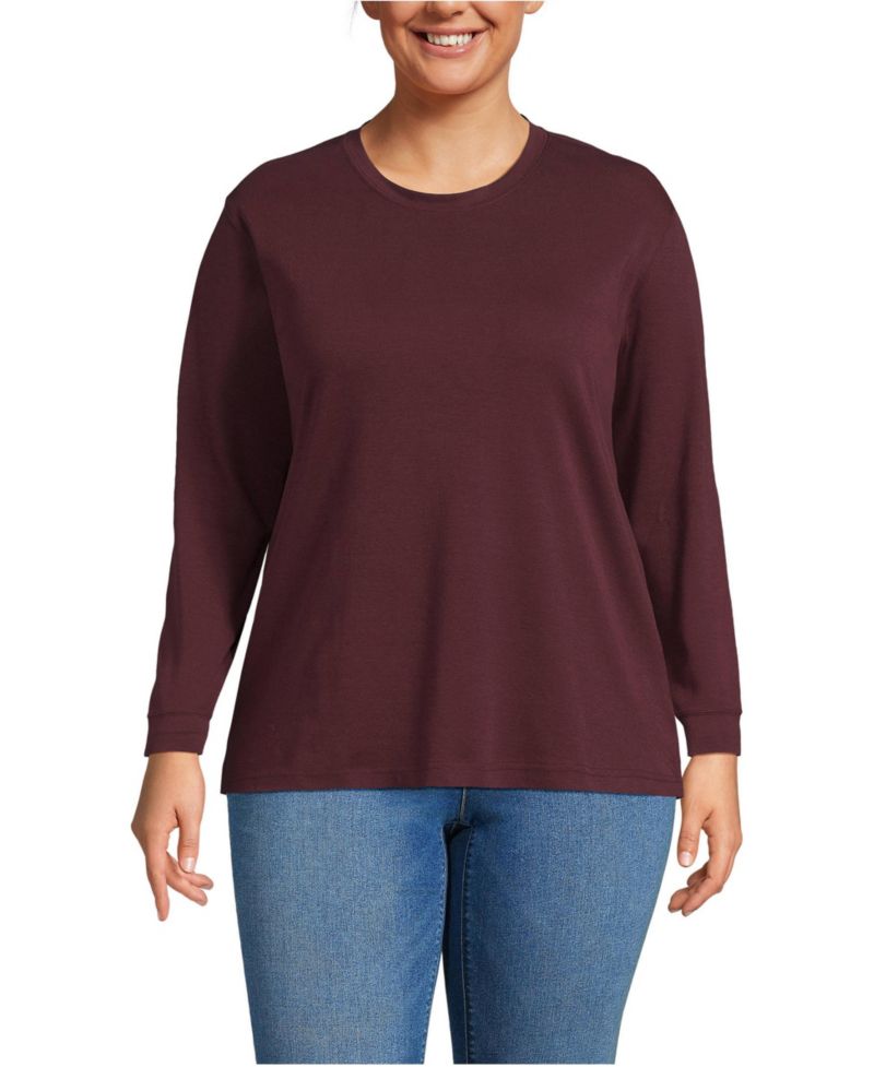 Plus Size Cotton Relaxed Long Sleeve Crew Neck