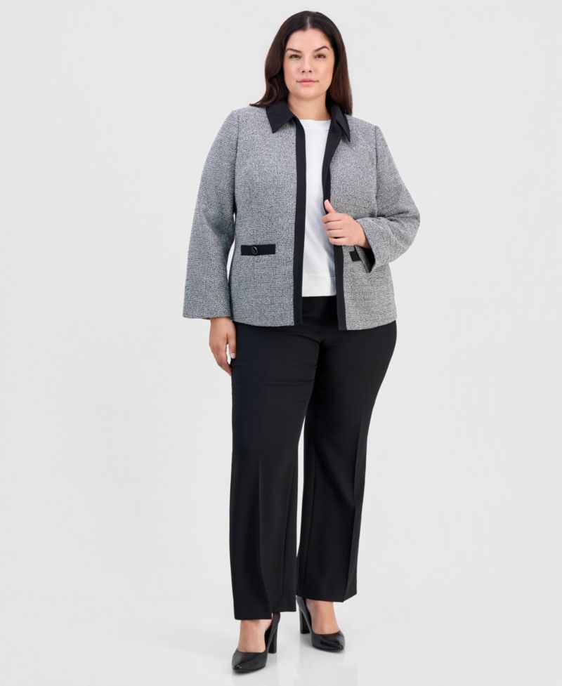 Plus Size Tweed Open-Front Blazer