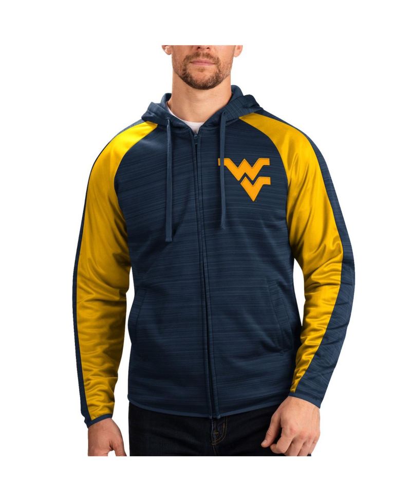 Men's Navy West Virginia Mountaineers Neutral Zone Raglan Full-Zip Track Jacket Hoodie