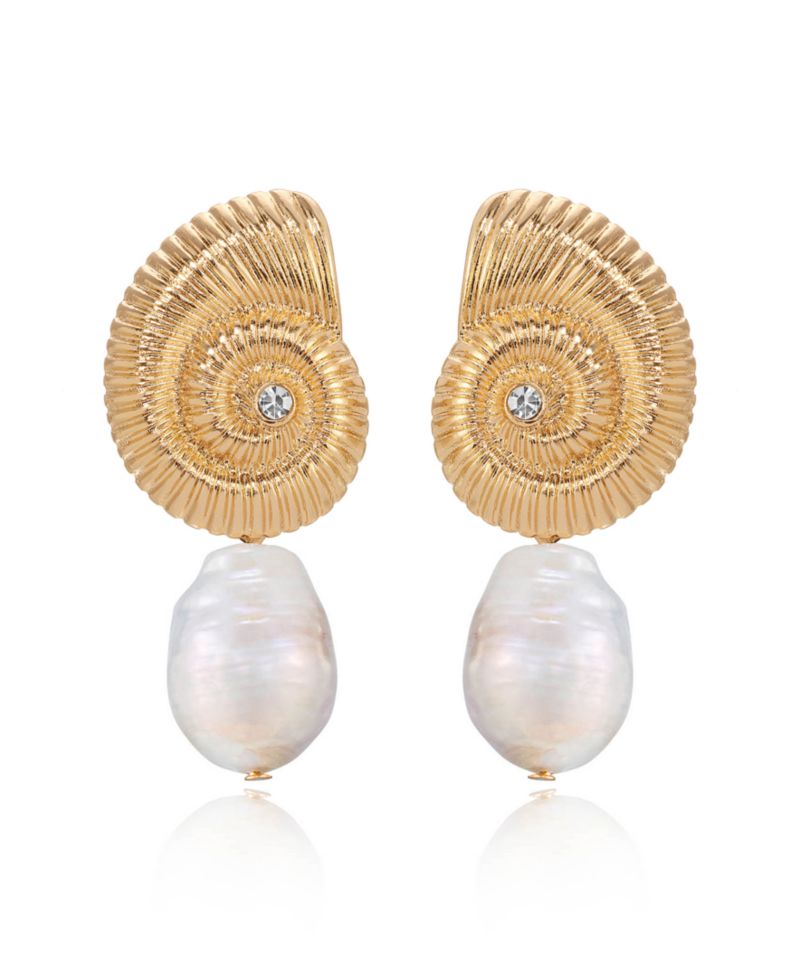Swirled Shell Freshwater Cultivated Pearl Statement Earrings