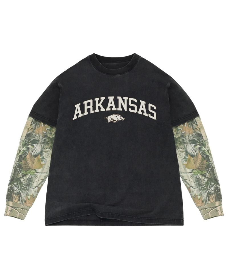 Men's Black/Camo Arkansas Razorbacks Back Bay Twofer Heavyweight Long Sleeve T-Shirt