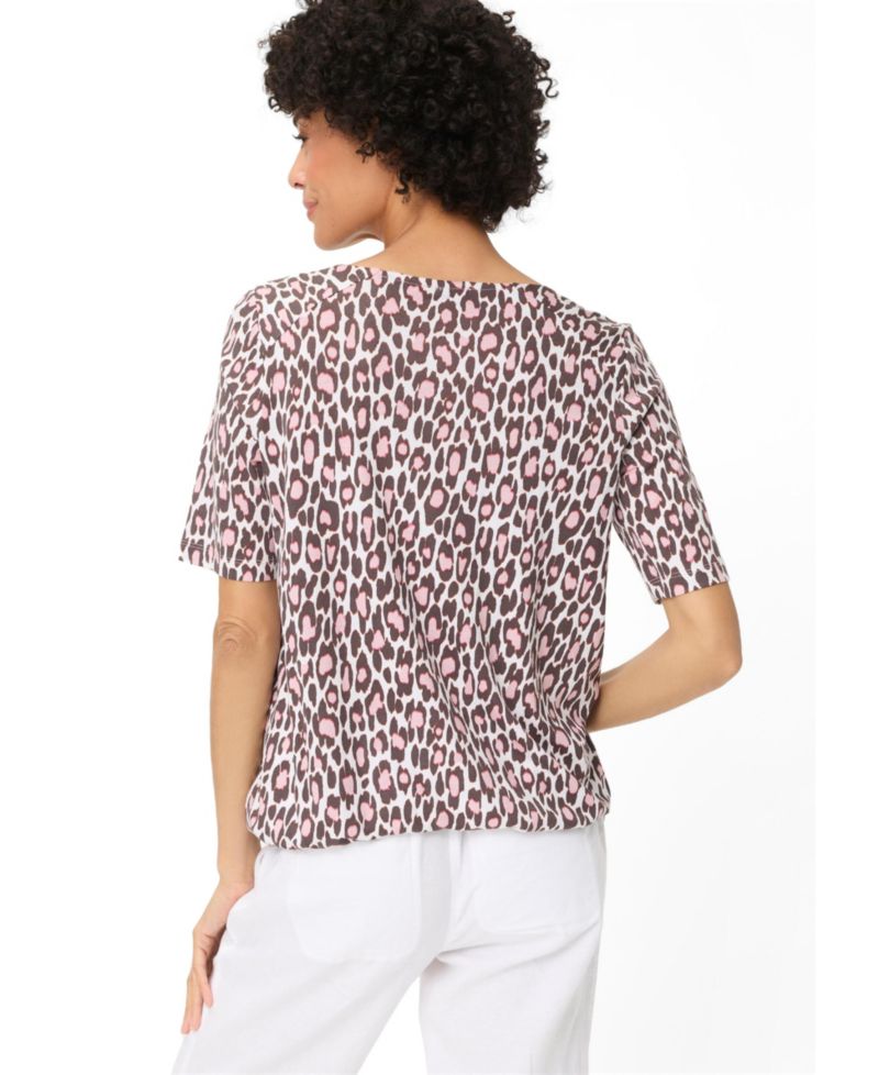 Women's Leopard Print Split Neck T-Shirt