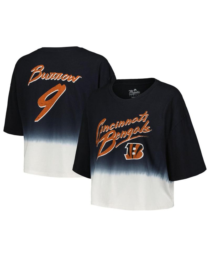 Women's Joe Burrow Black/White Cincinnati Bengals Dip-Dye Player Name & Number Crop Top
