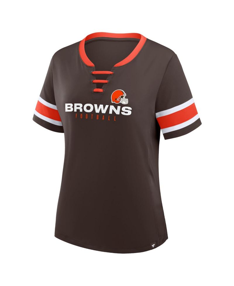 Women's Brown Cleveland Browns Redzone Draw Play Athena Lace-Up T-Shirt